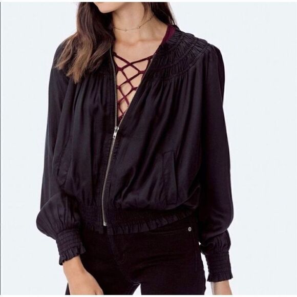 Lovestitch Briar Satin Embroidered Black Bomber Jacket Women’s Medium - Picture 1 of 10